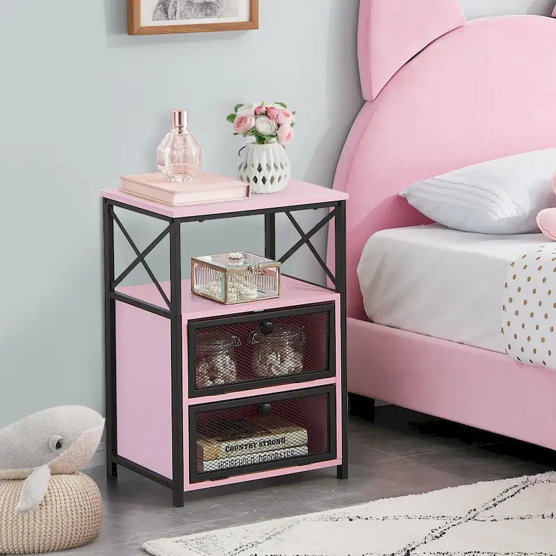 Nachttisch mit 2 Schubladen und Ablage für das Schlafzimmer, kleine Nachttische, Beistelltisch