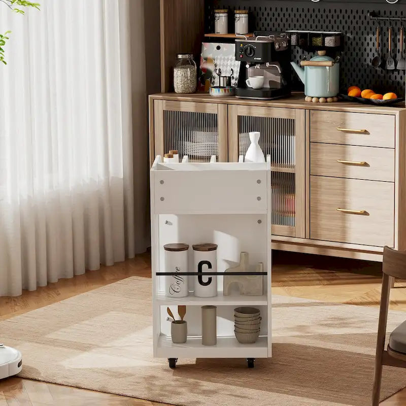 Desserte îlot de cuisine à 4 niveaux avec porte-épices et roulettes verrouillables, îlot de rangement de cuisine mobile au design simple