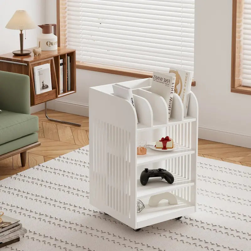 Desserte îlot de cuisine à 4 niveaux avec porte-épices et roulettes verrouillables, îlot de rangement de cuisine mobile au design simple