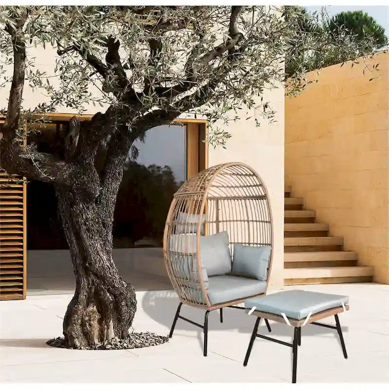 Outdoor Garden Wicker Egg Chair And Footstool