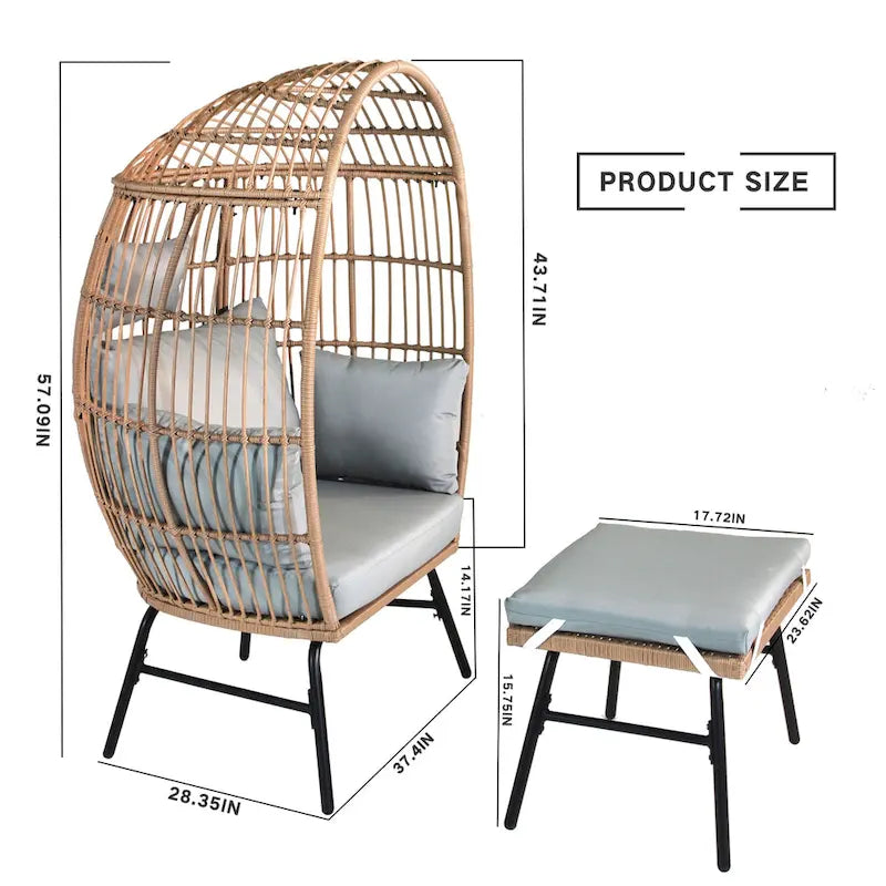Garten-Eierstuhl aus Polyrattan mit Fußhocker für den Außenbereich