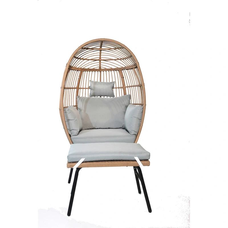Outdoor Garden Wicker Egg Chair And Footstool