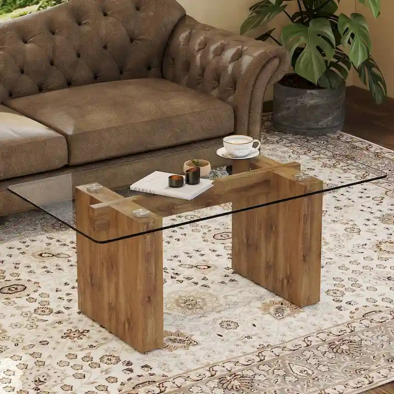 Modern minimalist transparent tempered glass coffee table