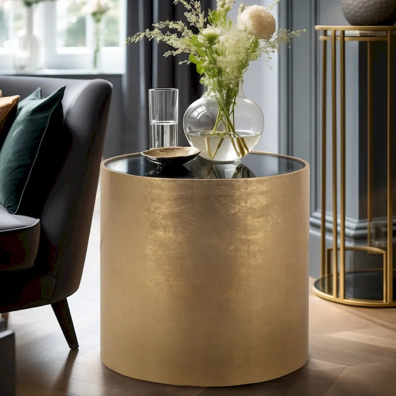 Table basse et table d’appoint rondes en bois et verre, glamour moderne
