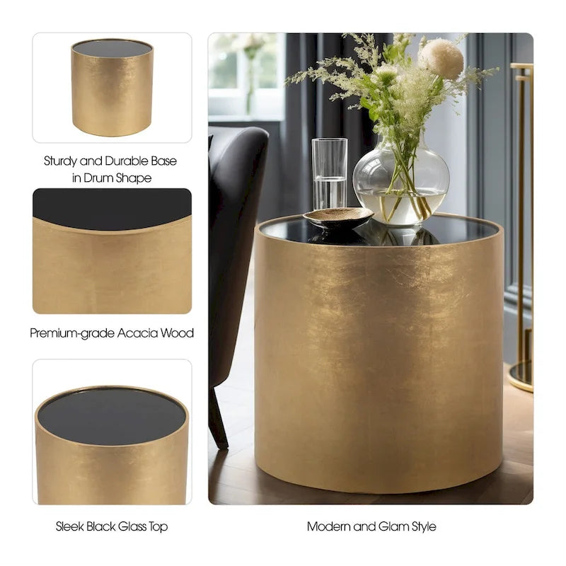 Modern Glam Wood Round Glass Coffee and End Table