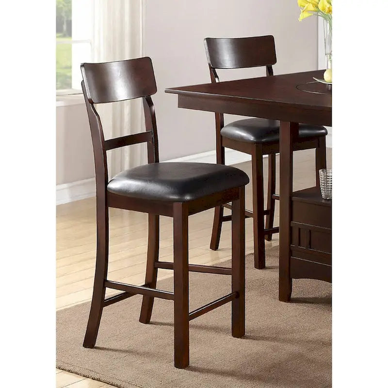 Ensemble de 2 chaises de salle à manger marron en bois massif, hauteur comptoir, avec assise rembourrée et dossier original