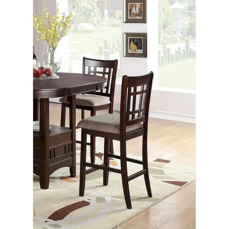 Ensemble de 2 chaises de salle à manger marron en bois massif, hauteur comptoir, avec assise rembourrée et dossier original