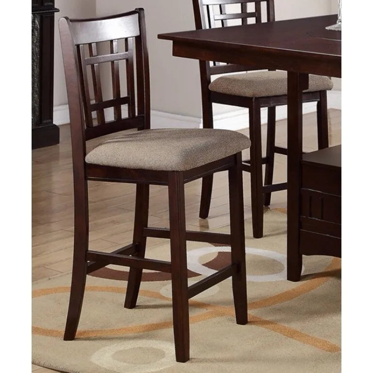 Ensemble de 2 chaises de salle à manger marron en bois massif, hauteur comptoir, avec assise rembourrée et dossier original