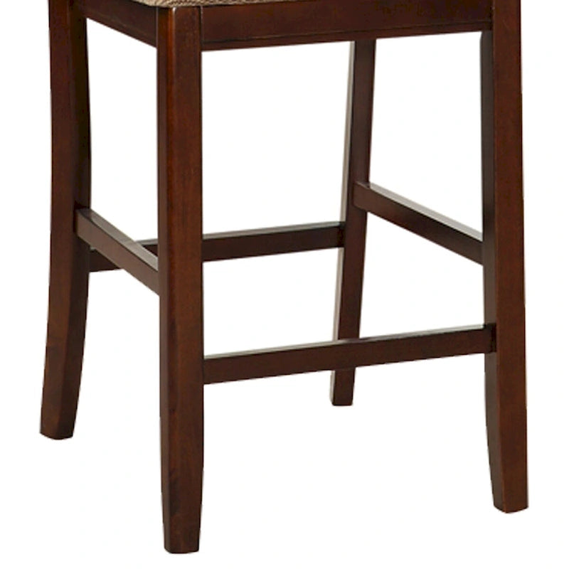 Ensemble de 2 chaises de salle à manger marron en bois massif, hauteur comptoir, avec assise rembourrée et dossier original