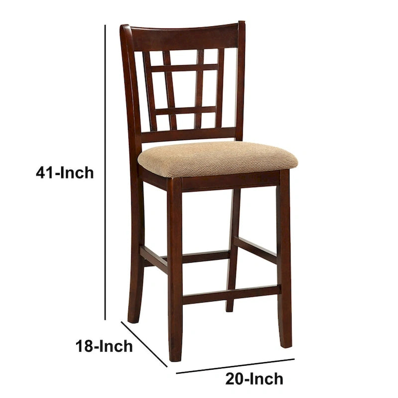 Ensemble de 2 chaises de salle à manger marron en bois massif, hauteur comptoir, avec assise rembourrée et dossier original