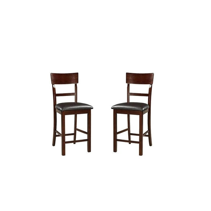 Set aus 2 Esszimmerstühlen, braune Möbel aus Massivholz, Thekenhöhe, gepolsterte Sitzflächen und einzigartige Rückenlehnen