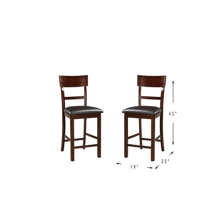 Set aus 2 Esszimmerstühlen, braune Möbel aus Massivholz, Thekenhöhe, gepolsterte Sitzflächen und einzigartige Rückenlehnen