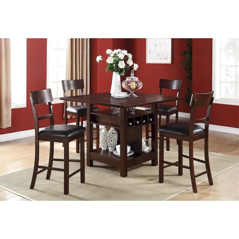 Set aus 2 Esszimmerstühlen, braune Möbel aus Massivholz, Thekenhöhe, gepolsterte Sitzflächen und einzigartige Rückenlehnen