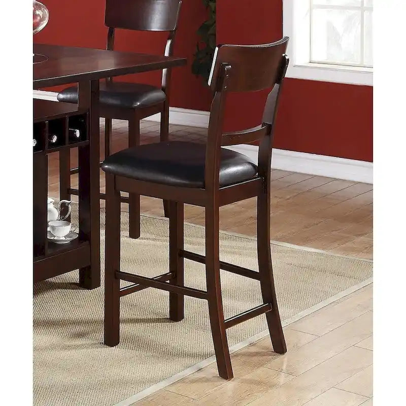 Set aus 2 Esszimmerstühlen, braune Möbel aus Massivholz, Thekenhöhe, gepolsterte Sitzflächen und einzigartige Rückenlehnen