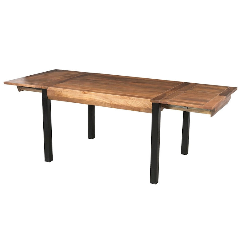 83 Inch Extendable Rectangular Dining Table, Handcrafted Mango Wood with Black Iron Legs