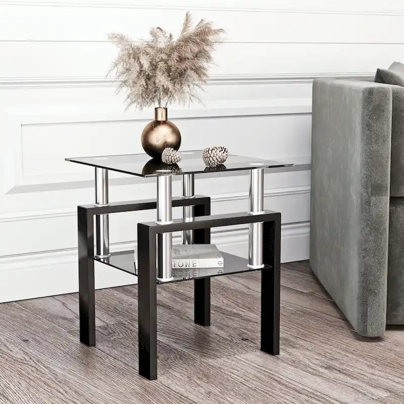 Moderner quadratischer Beistelltisch aus gehärtetem Glas, Tee- und Couchtisch - 17.72L x 17.72 W x 20.5 H,