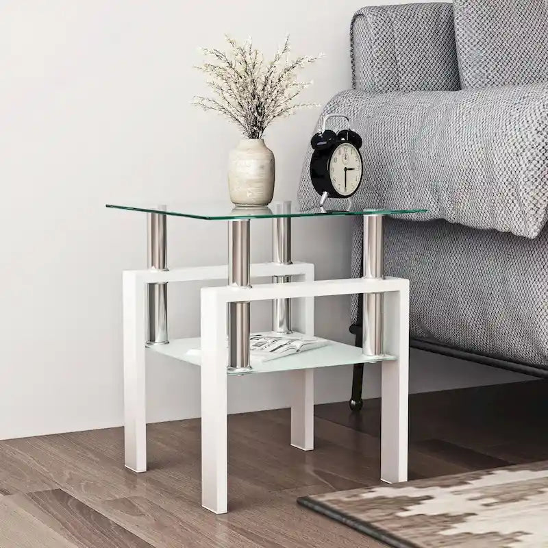 Moderner quadratischer Beistelltisch aus gehärtetem Glas, Tee- und Couchtisch - 17.72L x 17.72 W x 20.5 H,