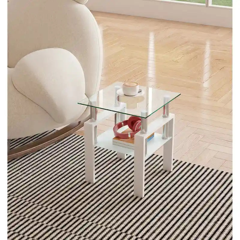 Table à thé moderne en verre trempé, table basse, table de bout carrée - 17.72L x 17.72 W x 20.5 H,