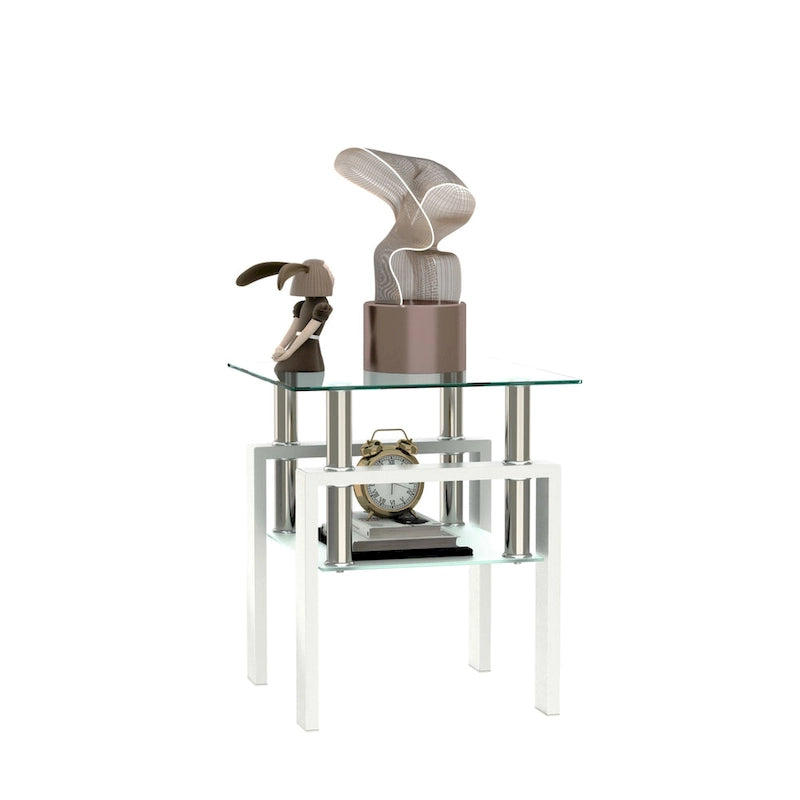 Table à thé moderne en verre trempé, table basse, table de bout carrée - 17.72L x 17.72 W x 20.5 H,