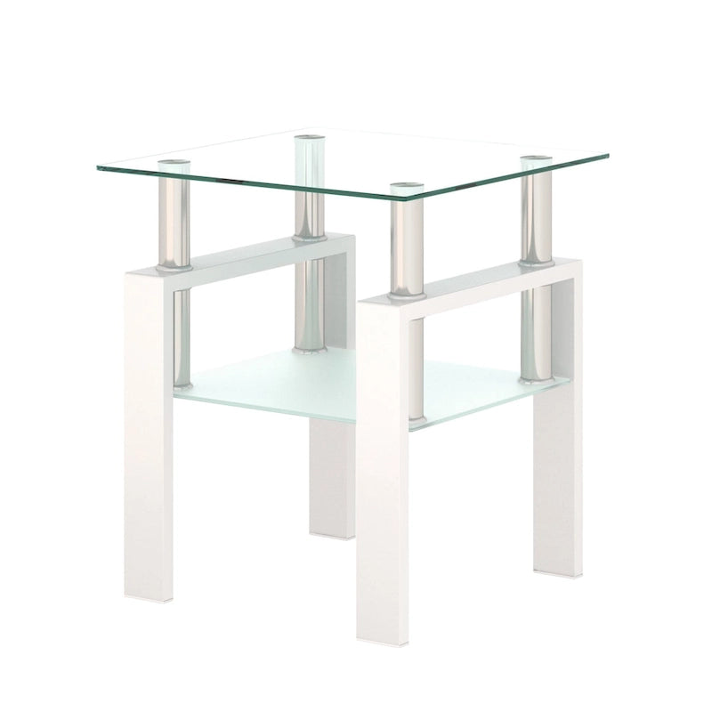 Table à thé moderne en verre trempé, table basse, table de bout carrée - 17.72L x 17.72 W x 20.5 H,