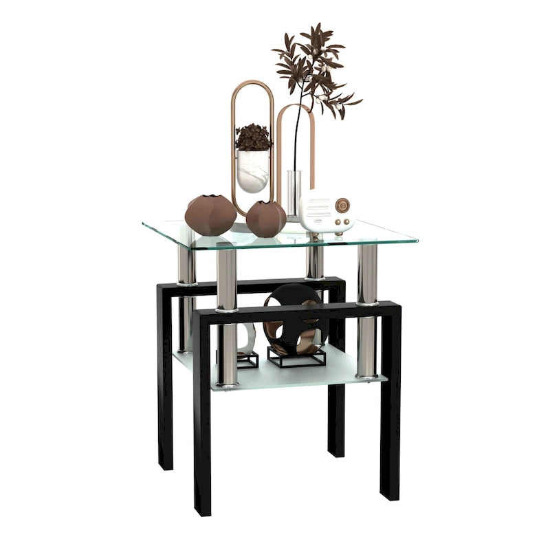 Table à thé moderne en verre trempé, table basse, table de bout carrée - 17.72L x 17.72 W x 20.5 H,
