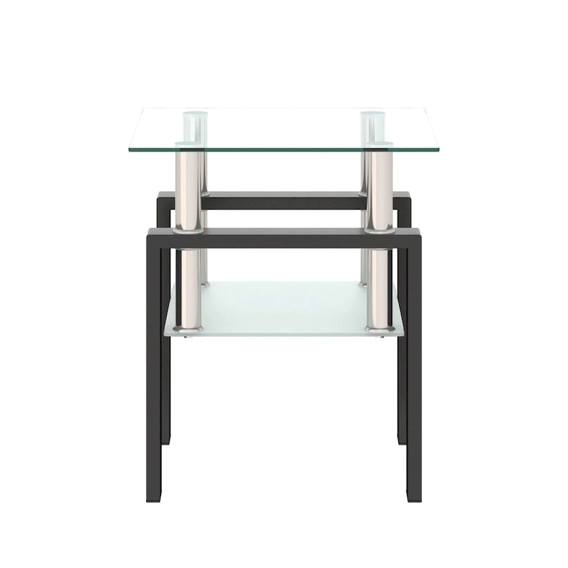 Table à thé moderne en verre trempé, table basse, table de bout carrée - 17.72L x 17.72 W x 20.5 H,