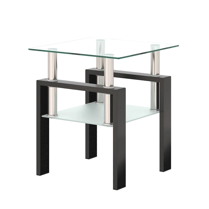 Table à thé moderne en verre trempé, table basse, table de bout carrée - 17.72L x 17.72 W x 20.5 H,