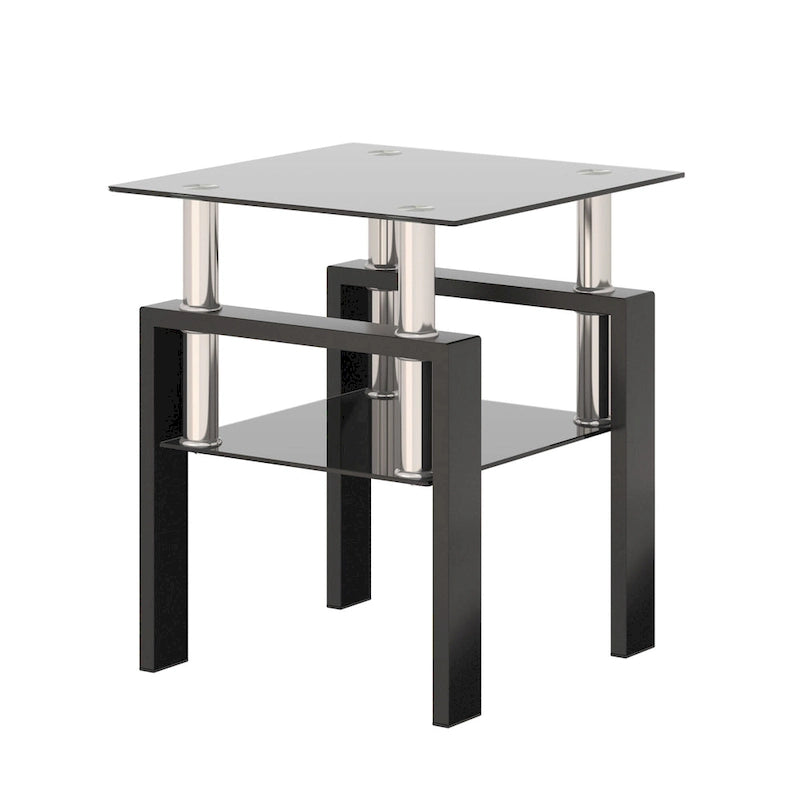 Table à thé moderne en verre trempé, table basse, table de bout carrée - 17.72L x 17.72 W x 20.5 H,