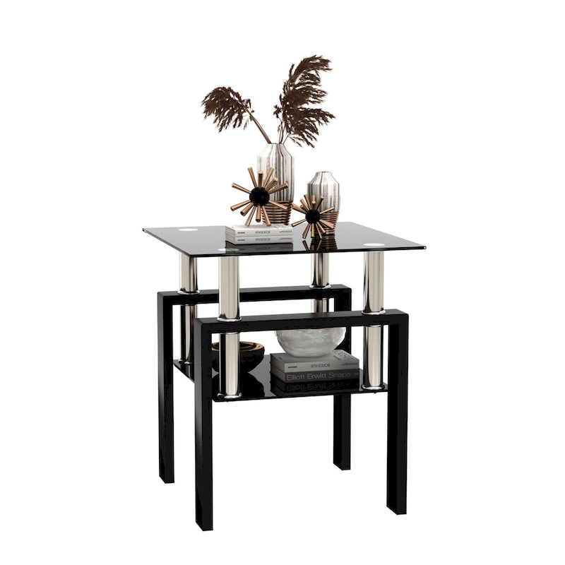 Table à thé moderne en verre trempé, table basse, table de bout carrée - 17.72L x 17.72 W x 20.5 H,