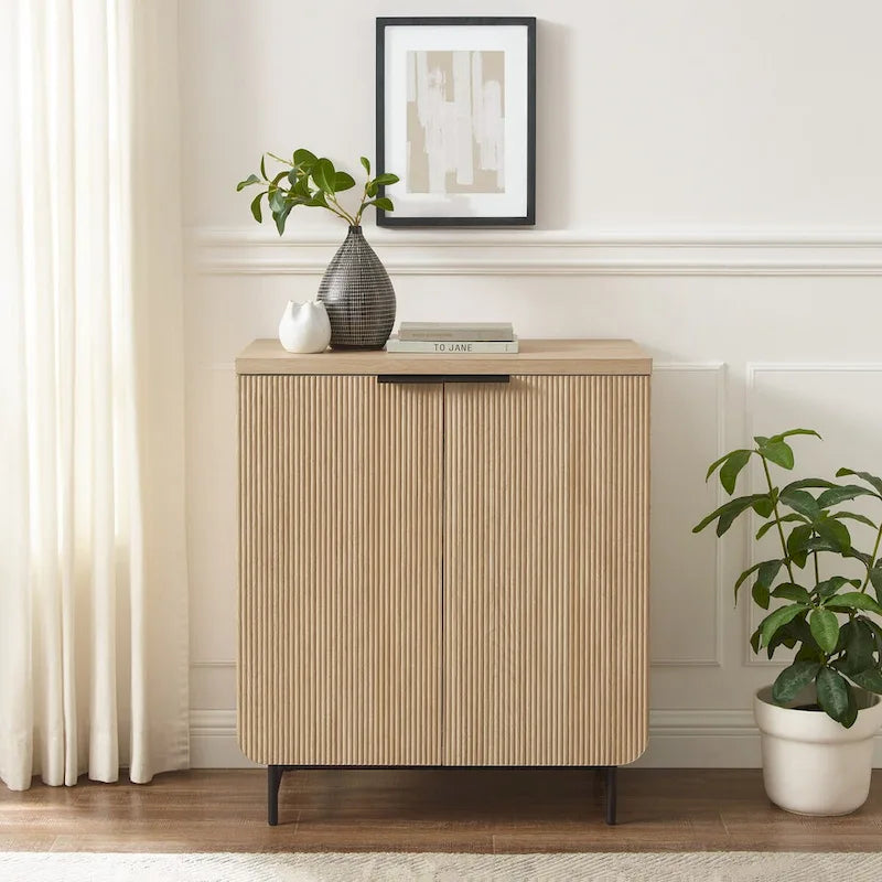 Console de rangement moderne scandinave à portes cannelées pour salon, chambre et bureau - chêne côtier