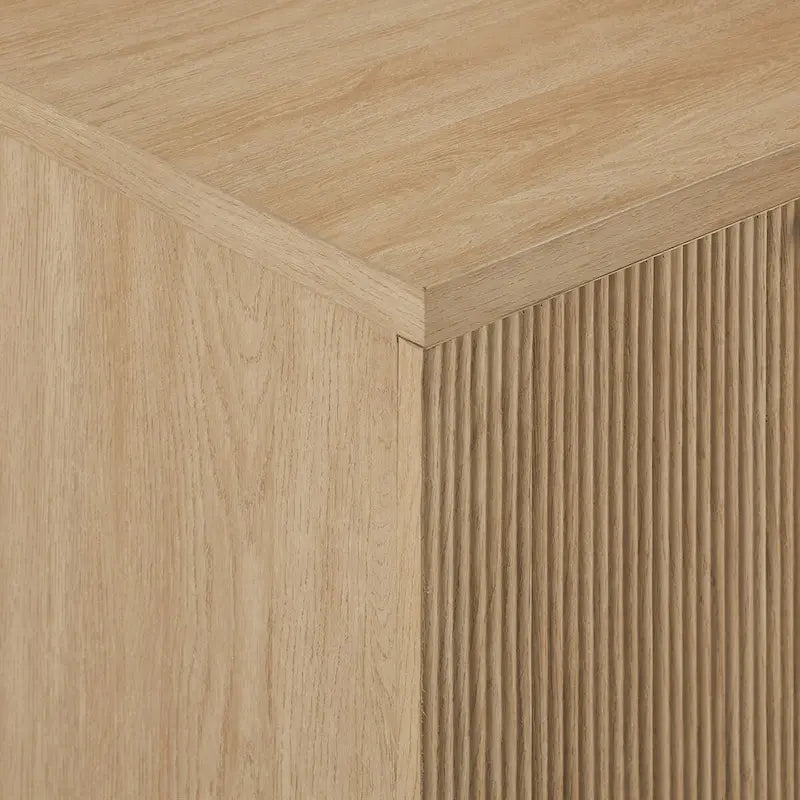 Console de rangement moderne scandinave à portes cannelées pour salon, chambre et bureau - chêne côtier