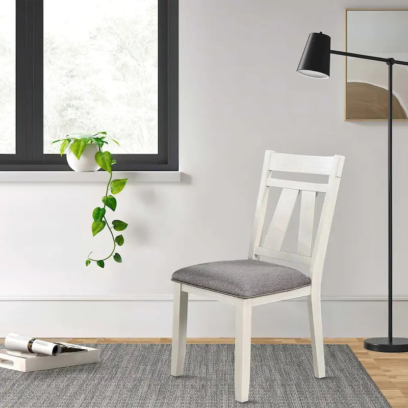 24 Inch Classic Dining Side Chair, Padded Seat, Set of 2, Gray, White