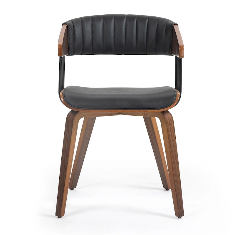 Black Faux Leather Dining Chair with Walnut Wood Frame and Legs