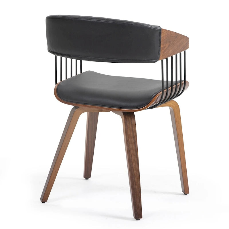 Black Faux Leather Dining Chair with Walnut Wood Frame and Legs