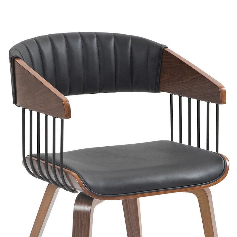 Black Faux Leather Dining Chair with Walnut Wood Frame and Legs