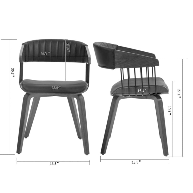 Black Faux Leather Dining Chair with Walnut Wood Frame and Legs