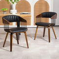 Black Faux Leather Dining Chair with Walnut Wood Frame and Legs