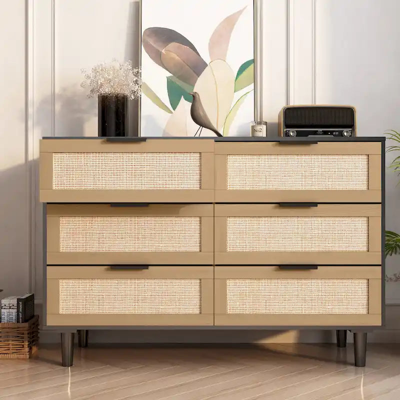 Accent Storage Cabinet 6-drawers Rattan dresser Rattan Drawer