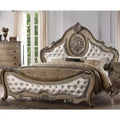 Faux Leather Bed with Button Tufted in Vintage Oak Finish
