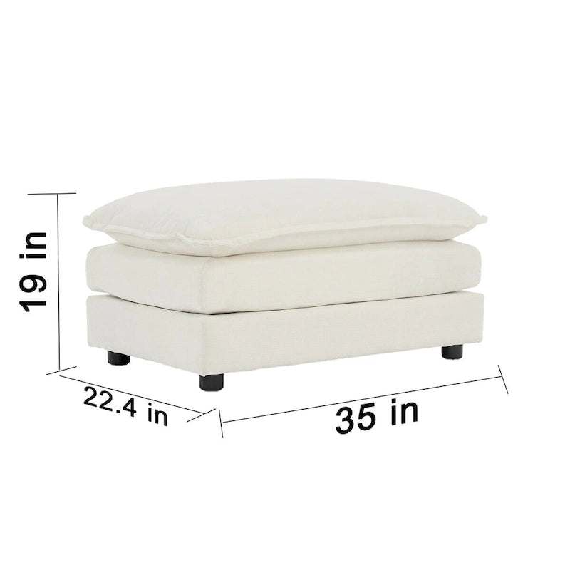 Chenille Fabric Ottomans Footrest to Combine with 2 Seater Sofa, 3 Seater Sofa and 4 Seater Sofa, White Chenille